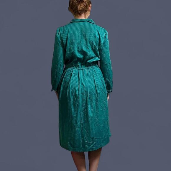 Vintage 80s whimsical teal and black striped long sleeve maxi dress womens large - Picture 4 of 8